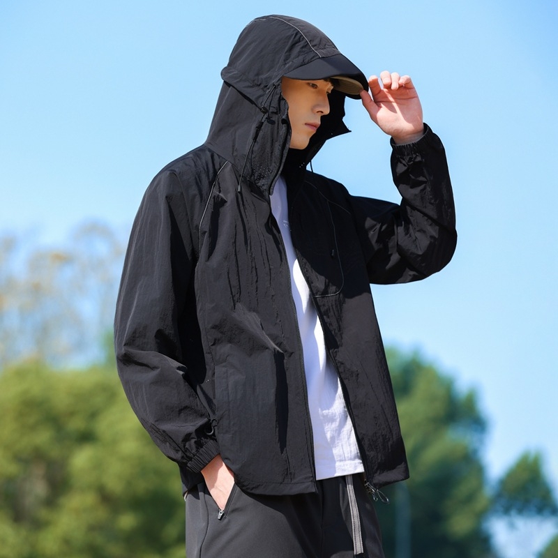 Lauko vėjo striukė – unisex, su gobtuvu, UPF100+ UV apsauga, kvėpuojanti ir greitai džiūstanti, nailono audinys