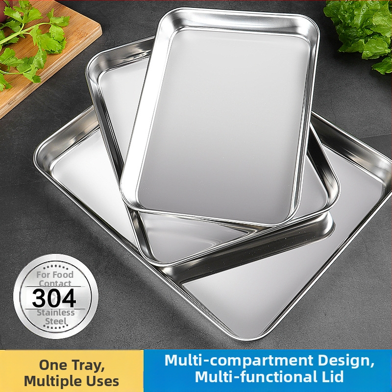 Stačiakampė garų plokštė iš 304 nerūdijančio plieno Dim Sum ir ryžių rulonėliams | lygus dugnas, elektroplatinė danga, su spauda logotipas