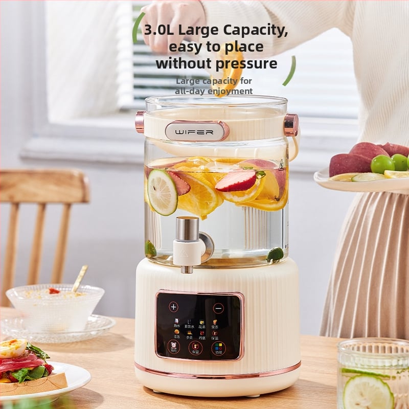 Fierbător electric de apă cu rezervor interior din sticlă, capacitate 3–4 L, control tactil, termostat digital, oprire automată și menținerea căldurii