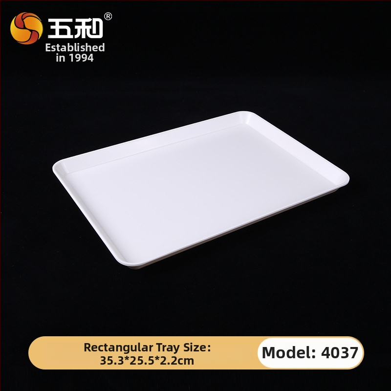 Melamininis stačiakampis arbatos ir desertų padėklas, stora konstrukcija, logotipo spausdinimas, galimas pritaikymas