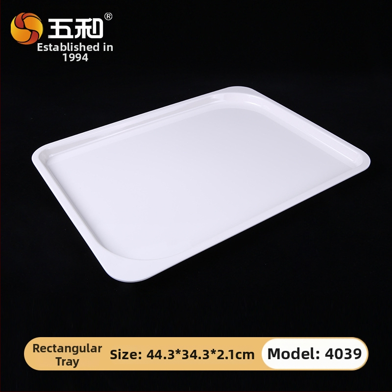 Melamininis stačiakampis arbatos ir desertų padėklas, stora konstrukcija, logotipo spausdinimas, galimas pritaikymas