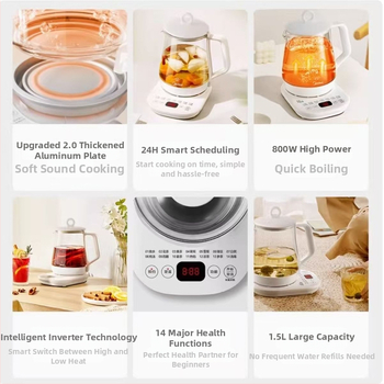 Ceainic de sănătate pentru birou – corp din sticlă borosilicată, 1–1,5 L, 220V, 500–1000W, termostat digital