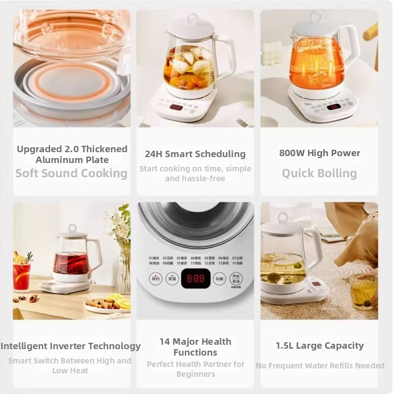 Ceainic de sănătate pentru birou – corp din sticlă borosilicată, 1–1,5 L, 220V, 500–1000W, termostat digital