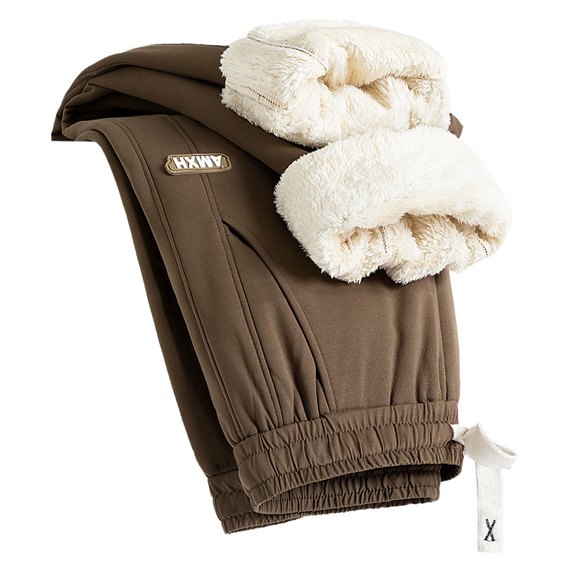 Muške zimske sportske hlače s fleece podstavom, visokim strukom, ravnim krojem, poliester, vezanje sprijeda, casual