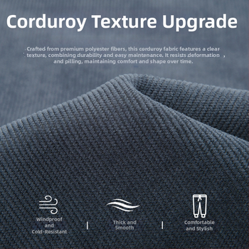 Pantaloni de iarnă din corduroy, căptușiți cu fleece, croială dreaptă, talie medie, șiret în talie, model dungat