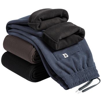 Pantaloni de iarnă din corduroy, căptușiți cu fleece, croială dreaptă, talie medie, șiret în talie, model dungat