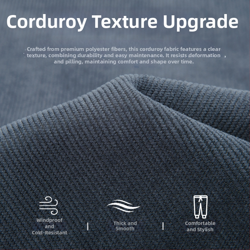 Pantaloni de iarnă din corduroy, căptușiți cu fleece, croială dreaptă, talie medie, șiret în talie, model dungat