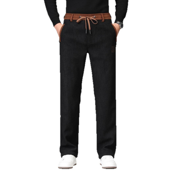 Pantaloni de lucru pentru bărbați cu fleece, croială dreaptă, talie medie, închidere cu șnur, poliester