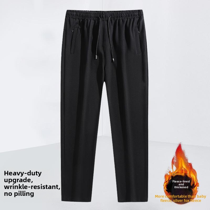 Meeste corduroy püksid fleece-voodriga talveks 2025, sirge lõige, keskmine vöökoht, elastsed, igapäevaseks kandmiseks