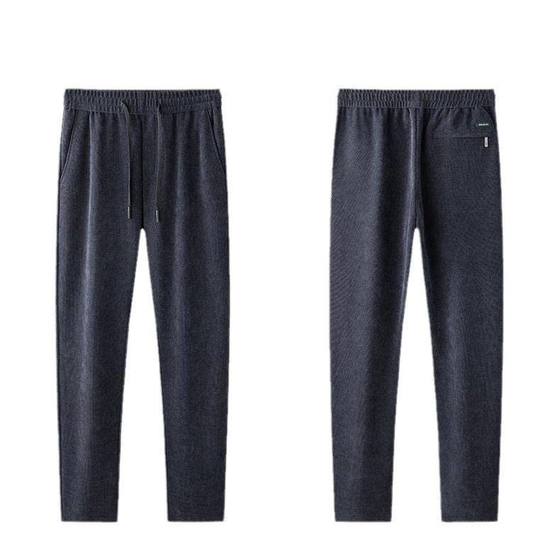 Muške casual hlače - korduroj, fleece podstava, ravni kroj, srednji pojas, zatvaranje šnira, zimske