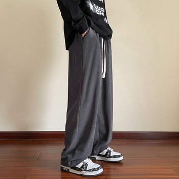 Pantaloni bărbătești corduroy căptuți cu fleece, croială lejeră, talie medie, închidere cu șnur, pentru iarnă