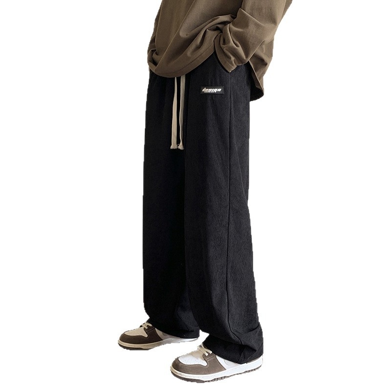 Pantaloni bărbătești corduroy căptuți cu fleece, croială lejeră, talie medie, închidere cu șnur, pentru iarnă