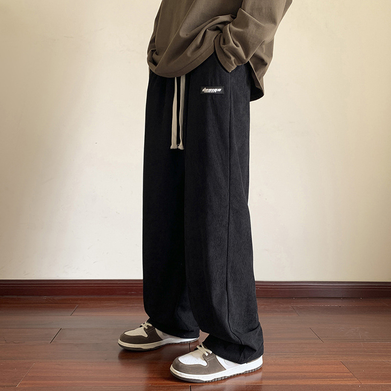 Pantaloni bărbătești corduroy căptuți cu fleece, croială lejeră, talie medie, închidere cu șnur, pentru iarnă