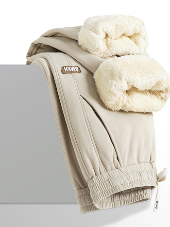 Pantaloni sport pentru bărbați cu căptușeală de fleece, croială lejeră, talie înaltă, șiret închidere, material poliester