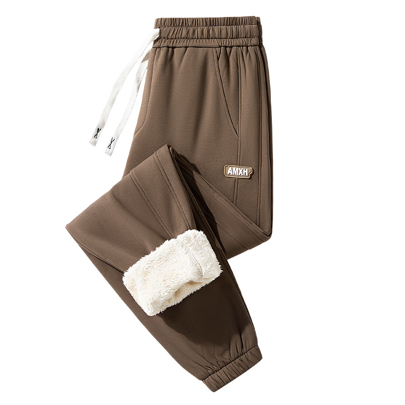 Pantaloni sport pentru bărbați cu căptușeală de fleece, croială lejeră, talie înaltă, șiret închidere, material poliester