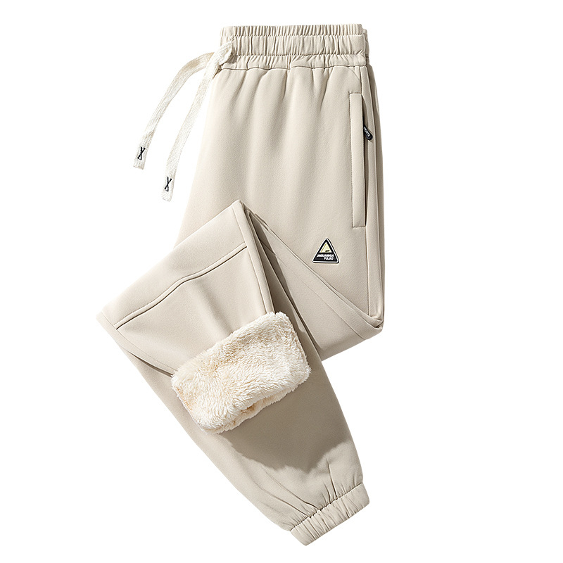 Pantaloni sport pentru bărbați cu căptușeală de fleece, croială lejeră, talie înaltă, șiret închidere, material poliester