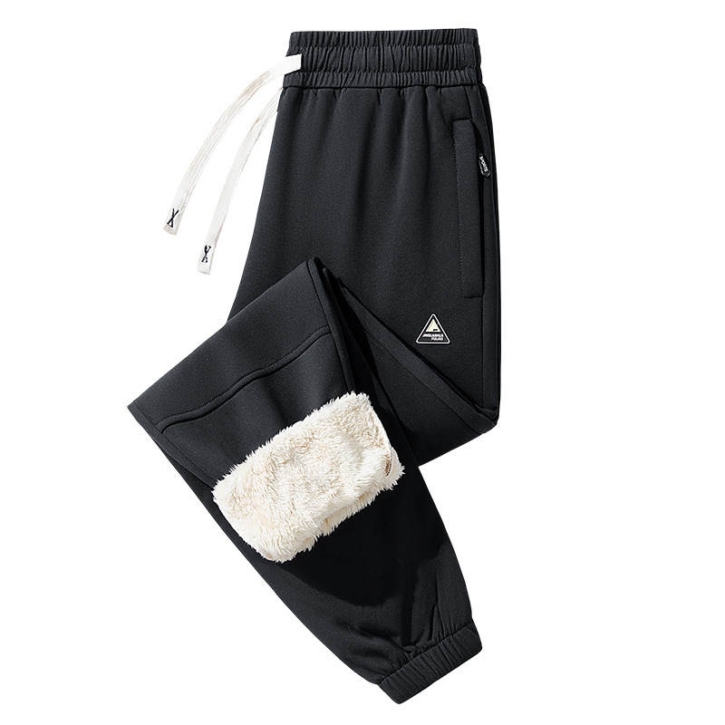 Pantaloni sport pentru bărbați cu căptușeală de fleece, croială lejeră, talie înaltă, șiret închidere, material poliester