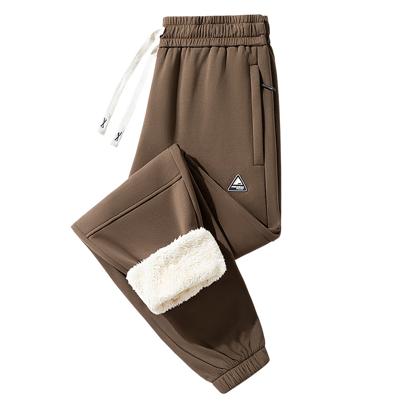 Pantaloni sport pentru bărbați cu căptușeală de fleece, croială lejeră, talie înaltă, șiret închidere, material poliester