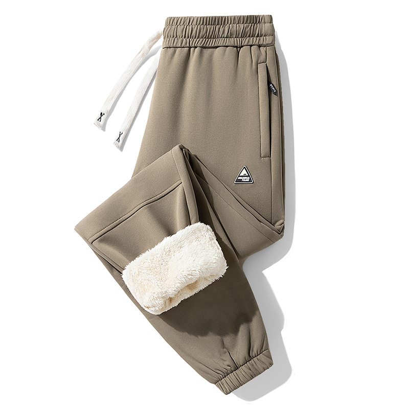 Pantaloni sport pentru bărbați cu căptușeală de fleece, croială lejeră, talie înaltă, șiret închidere, material poliester