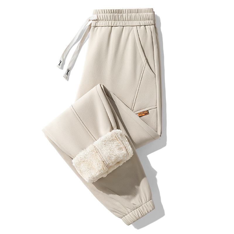 Pantaloni sport pentru bărbați cu căptușeală de fleece, croială lejeră, talie înaltă, șiret închidere, material poliester