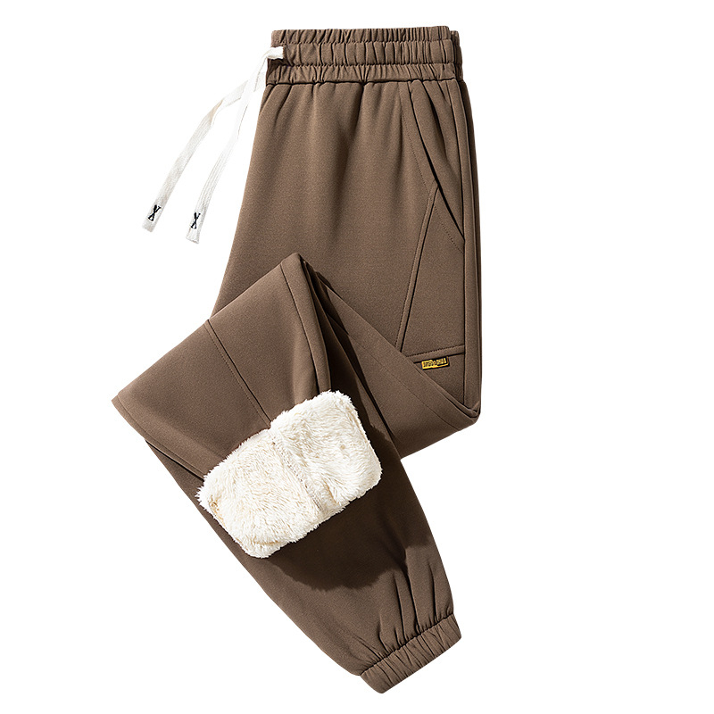 Pantaloni sport pentru bărbați cu căptușeală de fleece, croială lejeră, talie înaltă, șiret închidere, material poliester