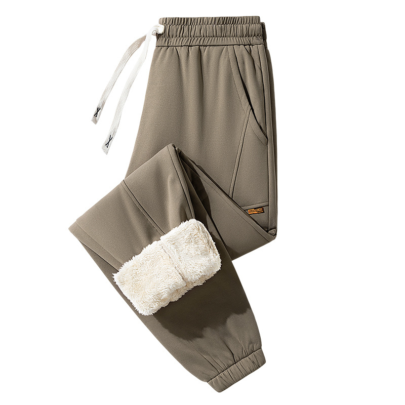 Pantaloni sport pentru bărbați cu căptușeală de fleece, croială lejeră, talie înaltă, șiret închidere, material poliester