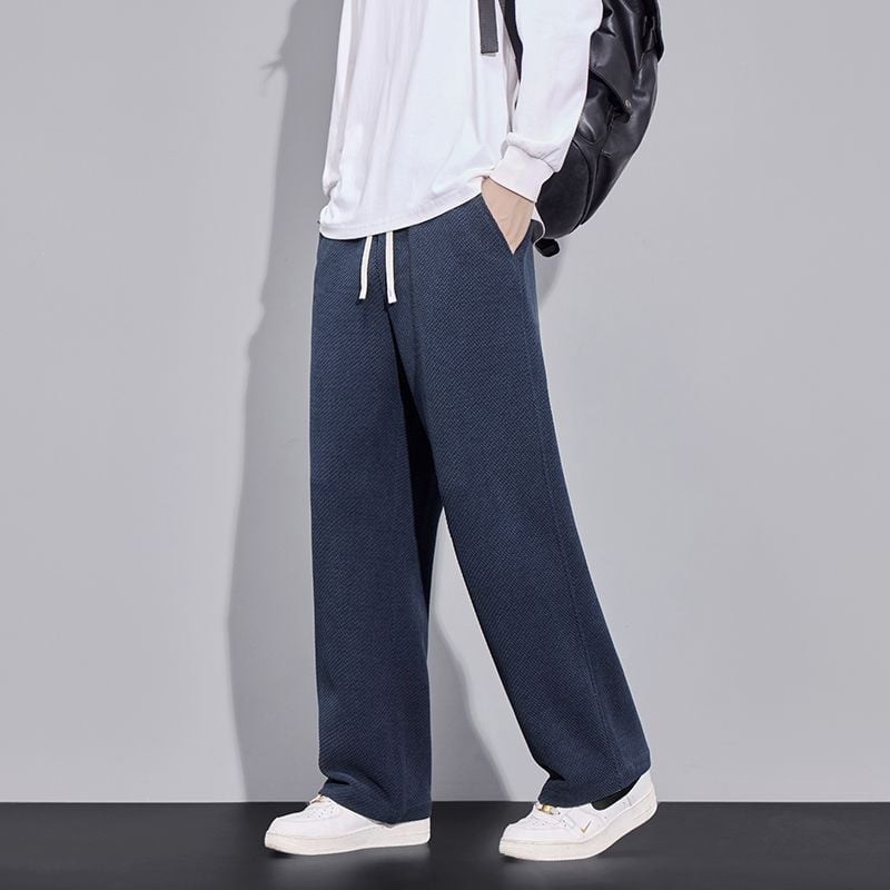 Meeste kootud ruuduline püksid sügistalveks, puuvillane, kõrge vöökohaga, sirge lõige, pikad