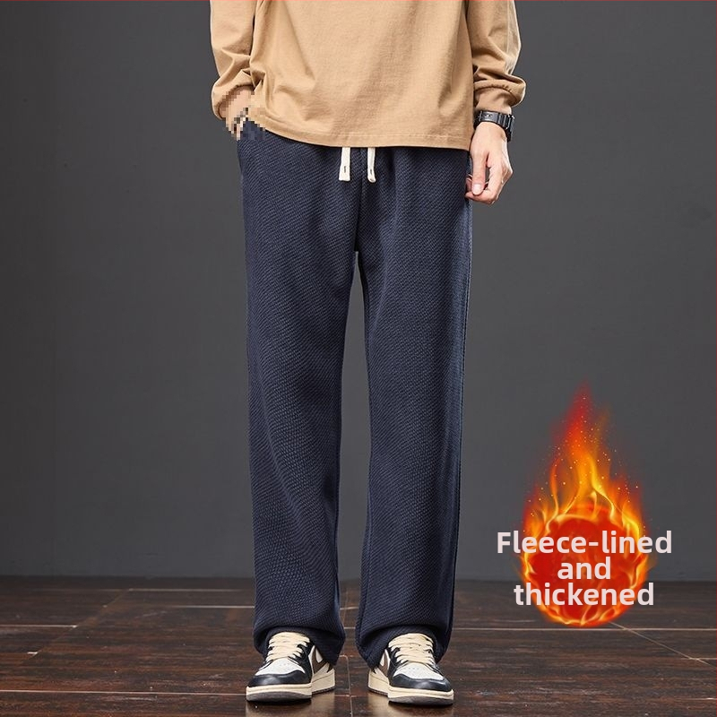 Meeste kootud ruuduline püksid sügistalveks, puuvillane, kõrge vöökohaga, sirge lõige, pikad