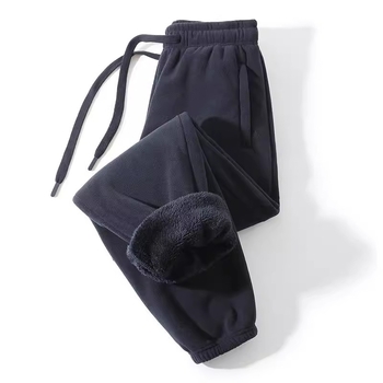 Meeste talvised spordijalatsid, paksenenud fliisiga, sirge lõige, keskmine vöökoht, nööriga kinnitamine