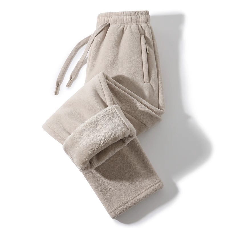 Meeste talvised spordijalatsid, paksenenud fliisiga, sirge lõige, keskmine vöökoht, nööriga kinnitamine