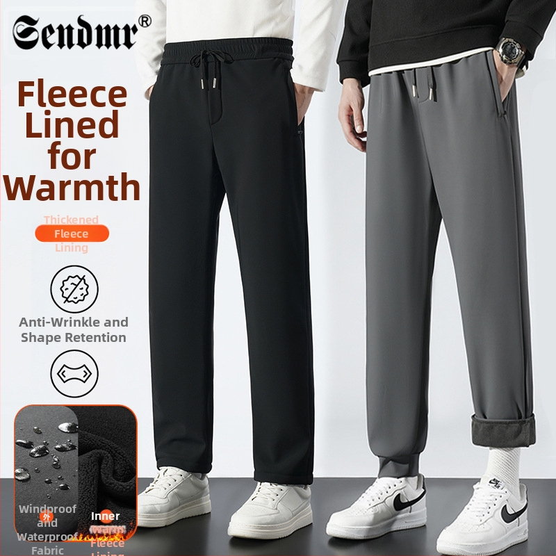Kesk-vanuse meeste igapäevased sportlikud püksid sirge lõikega, fleece voodriga, talv 2025.