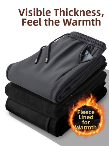 Meeste talvised püksid fleece-vooderdusega, sirge lõikega, vööga, igapäevase äri stiili jaoks, veniv materjal