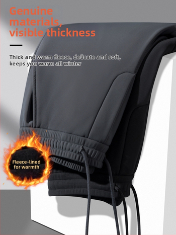 Meeste talvised püksid fleece-vooderdusega, sirge lõikega, vööga, igapäevase äri stiili jaoks, veniv materjal