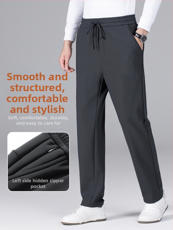 Meeste talvised püksid fleece-vooderdusega, sirge lõikega, vööga, igapäevase äri stiili jaoks, veniv materjal