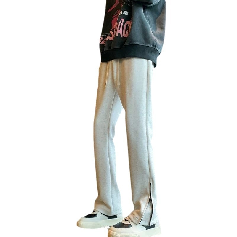 Casual meessoost sportlikud püksid, HK-stiilis, vaba lõikega, keskmine vöökoht, tõmblukukujundus, puuvillase segust materjal, sirge lõige