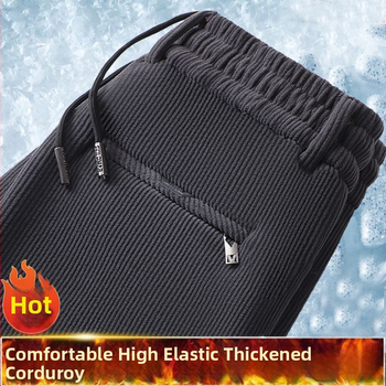 Meeste sirged Corduroy püksid fleece vooderduga, keskmine talje, sõlmesulgemine