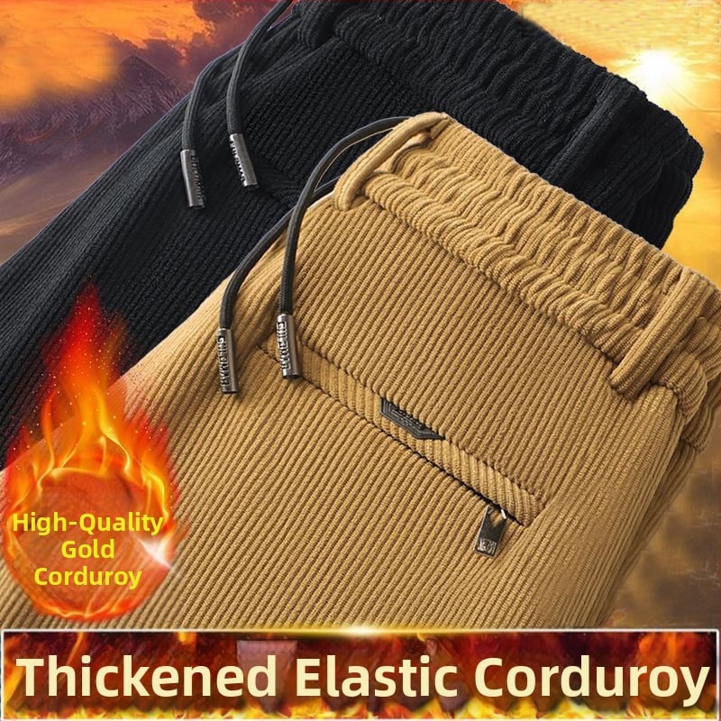 Meeste sirged Corduroy püksid fleece vooderduga, keskmine talje, sõlmesulgemine