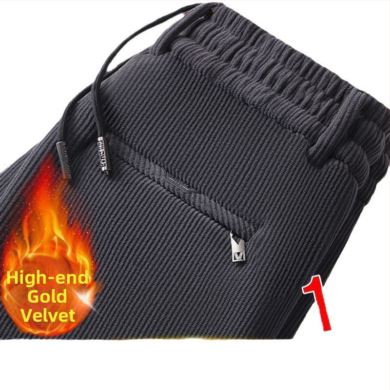 Meeste sirged Corduroy püksid fleece vooderduga, keskmine talje, sõlmesulgemine