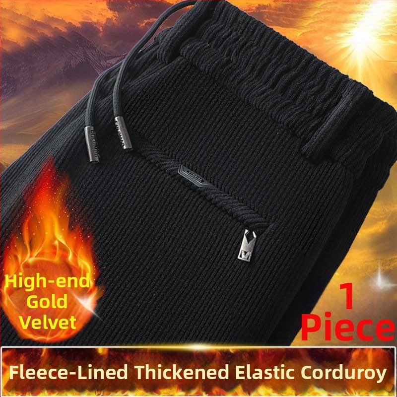 Meeste sirged Corduroy püksid fleece vooderduga, keskmine talje, sõlmesulgemine