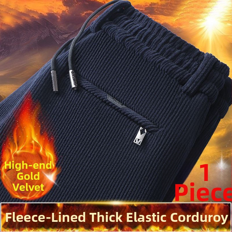 Meeste sirged Corduroy püksid fleece vooderduga, keskmine talje, sõlmesulgemine