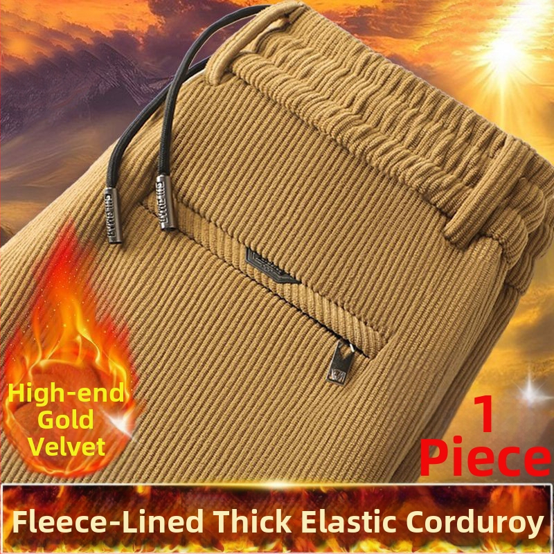Meeste sirged Corduroy püksid fleece vooderduga, keskmine talje, sõlmesulgemine