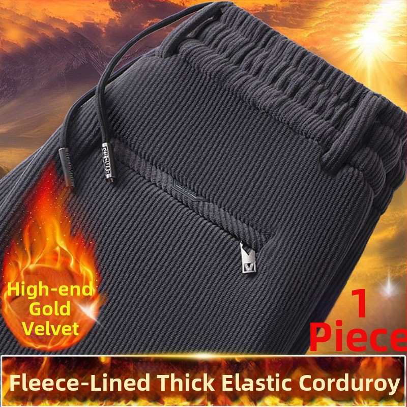 Meeste sirged Corduroy püksid fleece vooderduga, keskmine talje, sõlmesulgemine