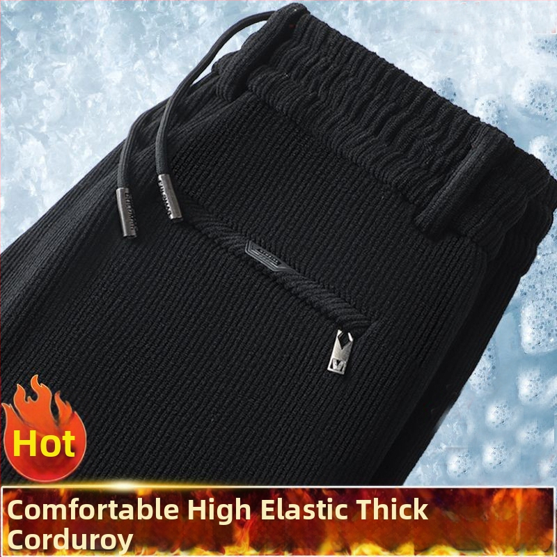 Meeste sirged Corduroy püksid fleece vooderduga, keskmine talje, sõlmesulgemine