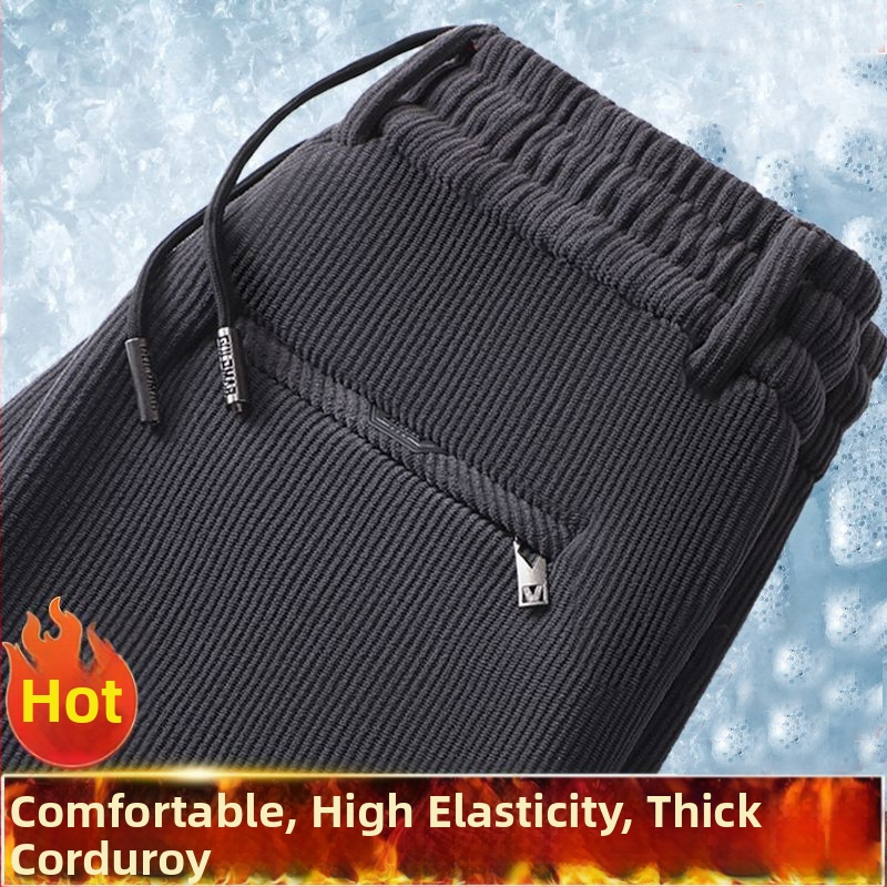 Meeste sirged Corduroy püksid fleece vooderduga, keskmine talje, sõlmesulgemine