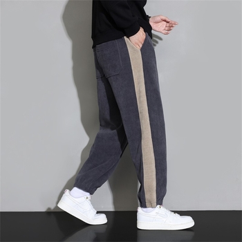 Corduroy tööpüksid fleece voodriga, triibuline muster, elastne keskjoon, sirge lõige