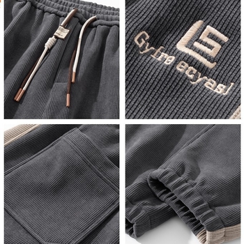 Corduroy tööpüksid fleece voodriga, triibuline muster, elastne keskjoon, sirge lõige