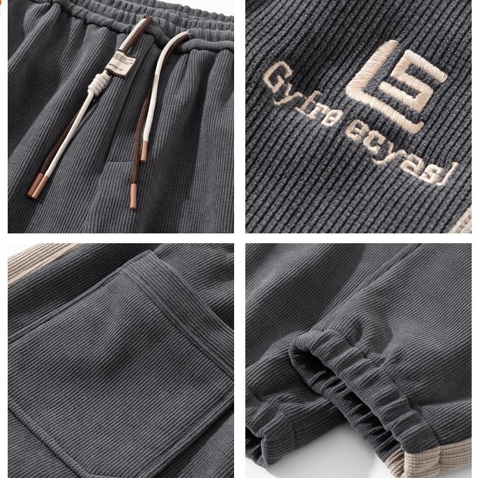 Corduroy tööpüksid fleece voodriga, triibuline muster, elastne keskjoon, sirge lõige