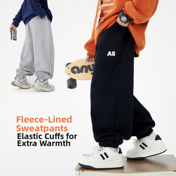 Korea stiilis poiste dressipüksid fliisvoodriga, talve 2025, 63% puuvill, keskmine vöökoht elastne, tähtedega muster