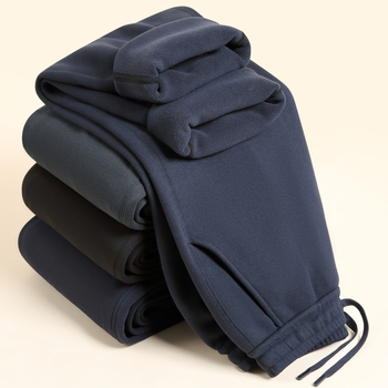 Мъжки спортни панталони с прави крачоли, ветроустойчиви, подплатени полар, средна талия, едноцветни, зимни