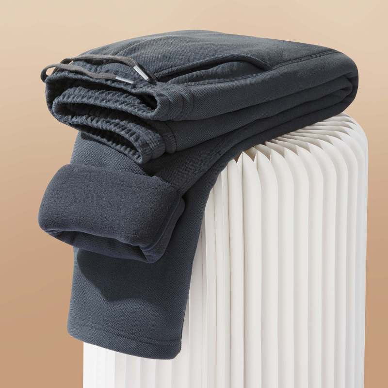 Мъжки спортни панталони с прави крачоли, ветроустойчиви, подплатени полар, средна талия, едноцветни, зимни